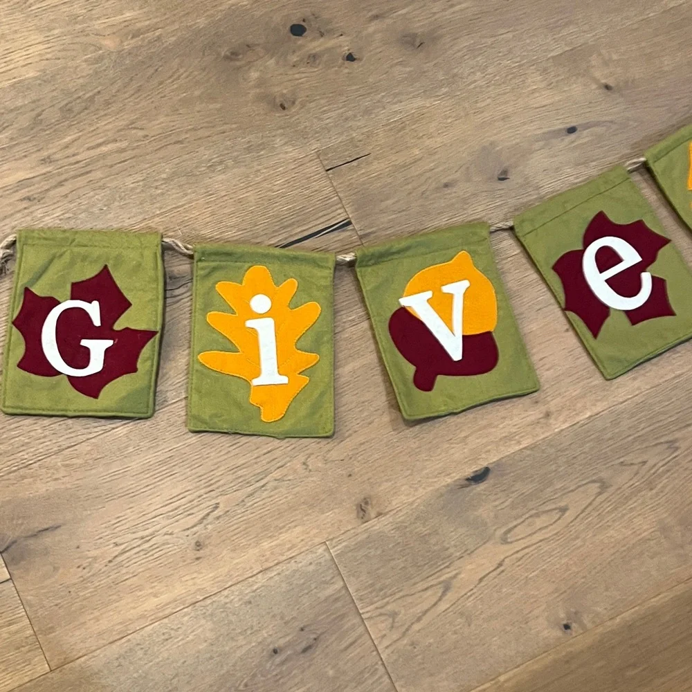 Festive 'Give Thanks' Banner in Green and Orange